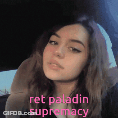 A Girl In A Car With The Words Ret Paladin Supremacy Below Her GIF