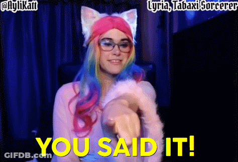 A Girl In A Cat Costume Points At The Camera With The Words You Said It Below Her GIF