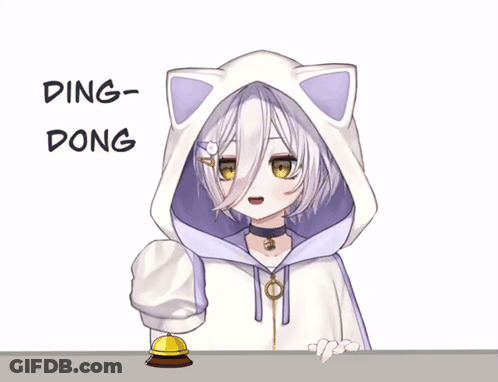 A Girl In A Cat Hoodie Is Ringing A Bell And Says Ding-Dong GIF