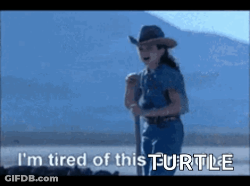 A Girl In A Cowboy Hat Is Tired Of This Turtle GIF