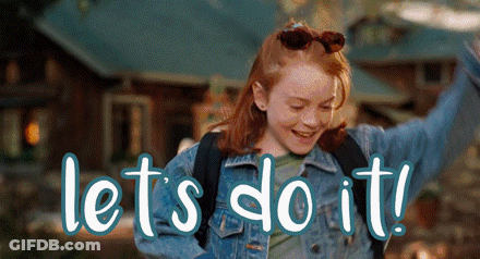 A Girl In A Denim Jacket Is Standing In Front Of A House With The Words Let 'S Do It . GIF