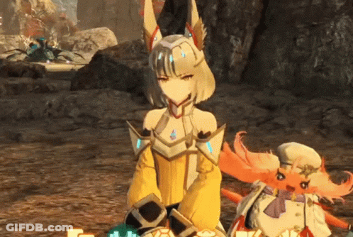 A Girl In A Fox Costume Is Standing Next To A Stuffed Animal GIF