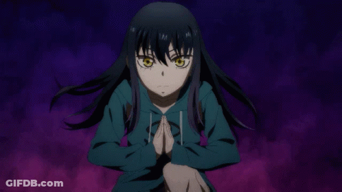A Girl In A Green Hoodie Is Kneeling Down On A Purple Circle GIF