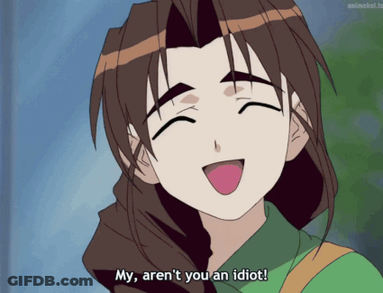 A Girl In A Green Shirt Says " My Aren T You An Idiot " GIF