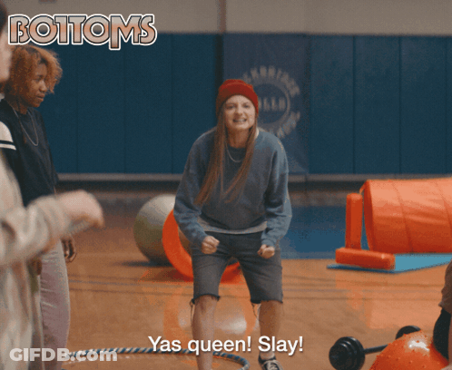 A Girl In A Gym With The Words Bottoms On The Bottom GIF