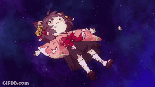 A Girl In A Kimono Is Floating In The Air GIF