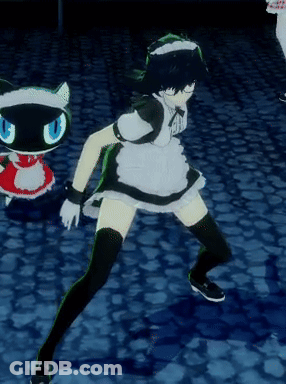 A Girl In A Maid Costume Is Standing Next To A Cat GIF