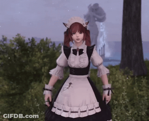 A Girl In A Maid Costume Stands In A Field GIF