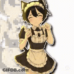 A Girl In A Maid Costume With A Cat Ear Headband Is Smiling . GIF