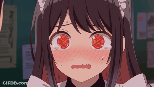 A Girl In A Maid Outfit Has A Spiral In Her Eye GIF