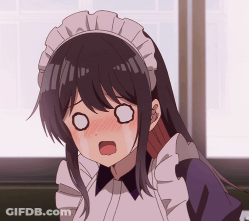 A Girl In A Maid Outfit Is Making A Funny Face GIF