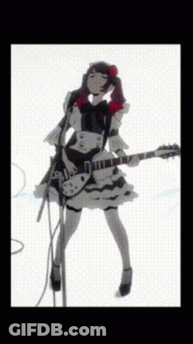 A Girl In A Maid Outfit Is Singing Into A Microphone While Holding A Guitar GIF