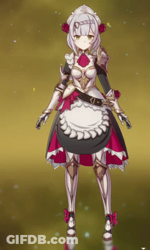 A Girl In A Maid Outfit Is Standing In Front Of A Golden Background GIF