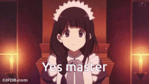 A Girl In A Maid Outfit With The Words Yes Master Written On The Bottom GIF