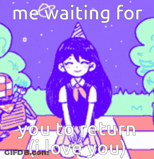 A Girl In A Party Hat Is Sitting At A Table And Waiting For You To Return . GIF