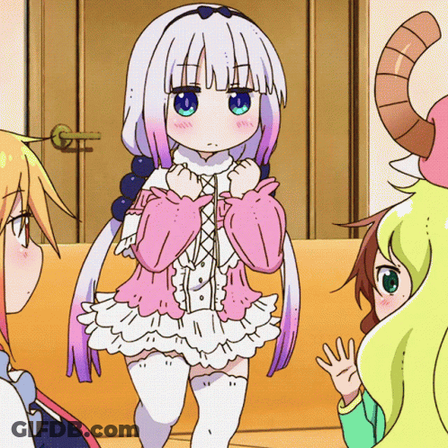 A Girl In A Pink And White Dress With Horns GIF