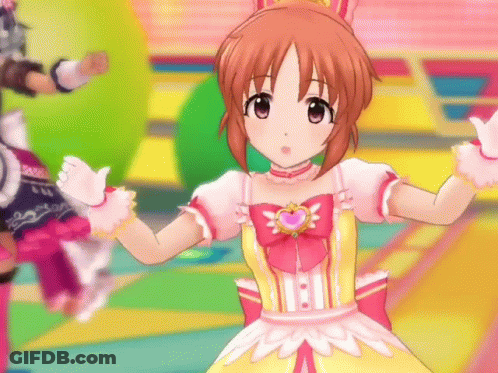A Girl In A Pink And Yellow Dress Is Dancing In A Video Game . GIF