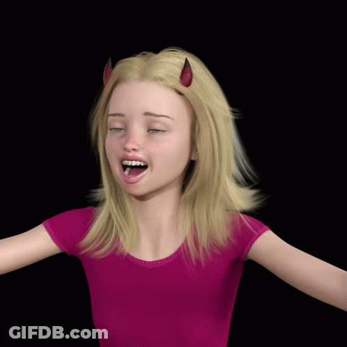 A Girl In A Pink Crop Top With Horns On Her Head GIF
