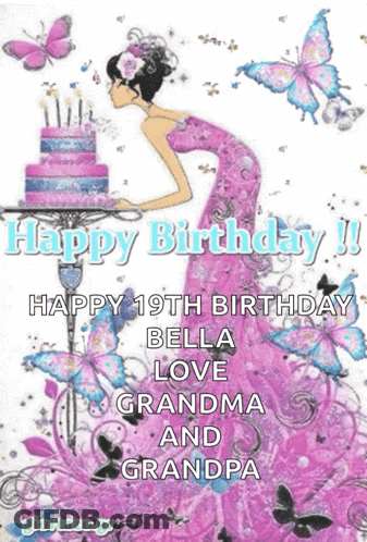 A Girl In A Pink Dress Blowing Out Candles On A Birthday Cake GIF
