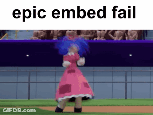 A Girl In A Pink Dress Dancing On A Baseball Field With The Words Epic Embed Fail Above Her GIF