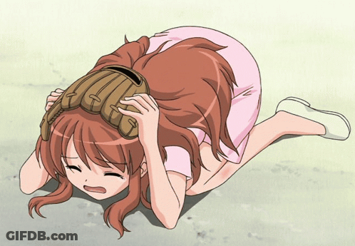 A Girl In A Pink Dress Holds A Baseball Glove On Her Head GIF