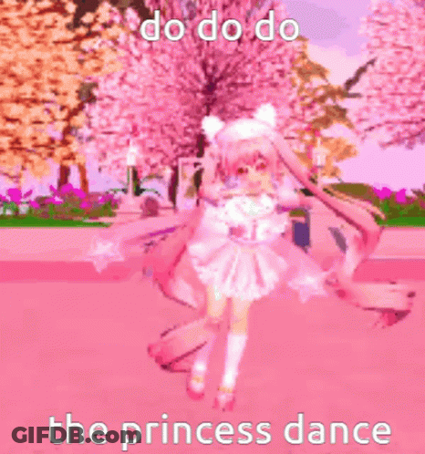 A Girl In A Pink Dress Is Dancing In Front Of A Cherry Blossom Tree In A Video Game . GIF