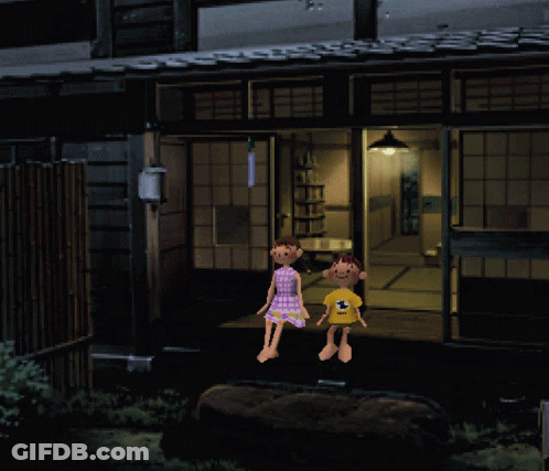 A Girl In A Pink Dress Is Standing Next To A Boy In A Yellow Shirt GIF