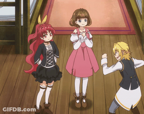 A Girl In A Pink Dress Is Standing Next To Two Other Girls GIF