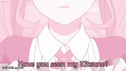 A Girl In A Pink Dress With The Words Have You Seen My Kitsune GIF