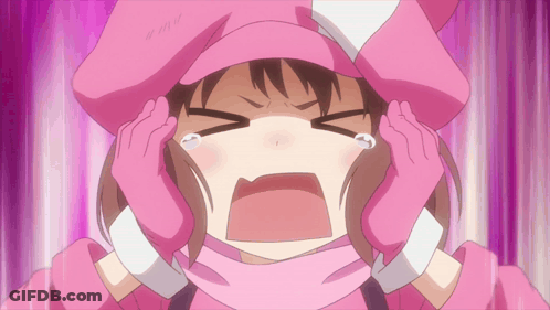 A Girl In A Pink Hat And Gloves Is Crying GIF