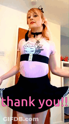 A Girl In A Pink Shirt And Black Skirt Says Thank You In Pink GIF