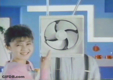 A Girl In A Pink Shirt Is Holding A Fan In Front Of Her Face . GIF