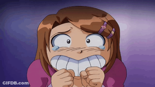 A Girl In A Pink Shirt Is Making A Funny Face With Her Mouth Open GIF