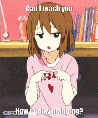 A Girl In A Pink Shirt With A Heart On It Is Asking How To Play Mahjong GIF