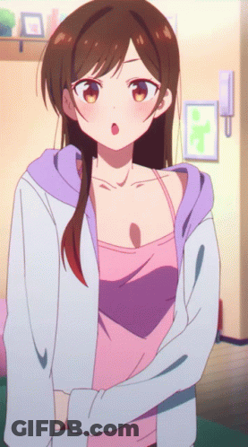 A Girl In A Pink Tank Top And A Purple Hoodie GIF