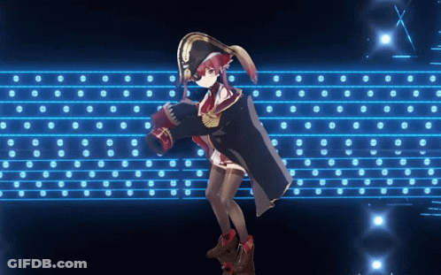 A Girl In A Pirate Outfit Is Dancing In Front Of A Blue Background GIF