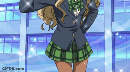 A Girl In A Plaid Skirt Is Standing In Front Of A Building With Hothotmiso Written Below Her GIF