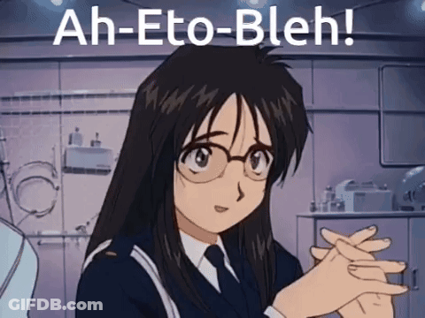 A Girl In A Police Uniform With Glasses And The Words Ah-Eto-Bleh Behind Her GIF
