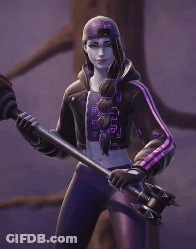 A Girl In A Purple And Black Outfit With The Letter A On The Front GIF