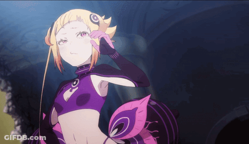 A Girl In A Purple And Pink Costume With A Crown On Her Head GIF