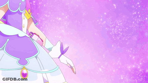 A Girl In A Purple And White Dress With A Purple Pendant GIF