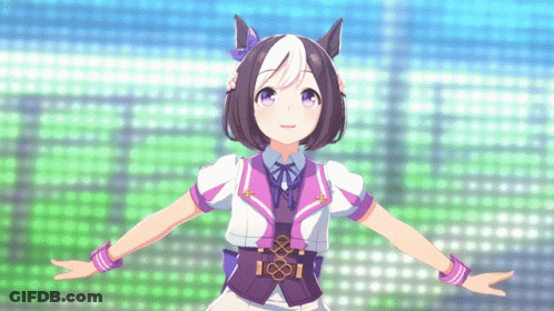 A Girl In A Purple And White Outfit With A Belt That Says ' I ' On It GIF