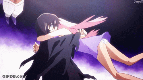 A Girl In A Purple Dress Is Being Held By A Man In A Black Cape With The Name Jospy8 On The Bottom Right GIF