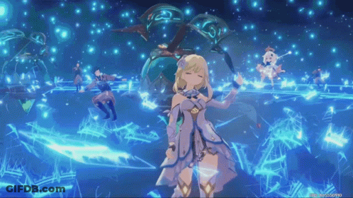 A Girl In A Purple Dress Is Holding A Sword In Her Hand In A Video Game . GIF