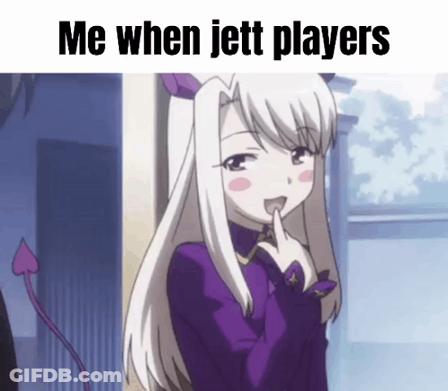 A Girl In A Purple Dress Is Making A Funny Face And Says Me When Jett Players GIF