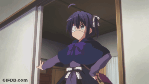 A Girl In A Purple Dress Is Standing In A Room GIF