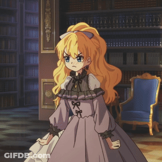 A Girl In A Purple Dress Is Standing In A Room GIF