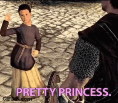 A Girl In A Purple Dress Is Standing Next To A Man And The Words Pretty Princess GIF