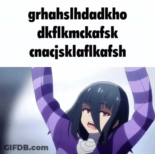 A Girl In A Purple Sweater Holds Her Hands Up In The Air GIF