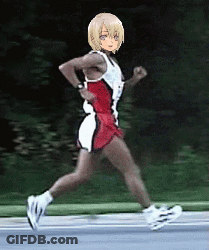 A Girl In A Red And White Dress Is Running GIF